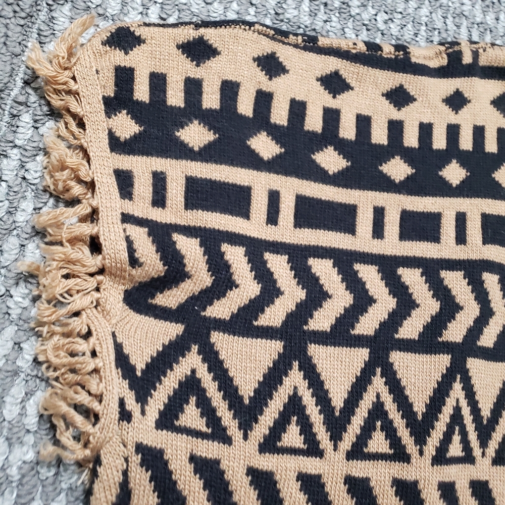 LoveRiche Tribal Aztec Print Fringe Cardigan Sweater Poncho Boho Festival Y2K - Picture 9 of 12